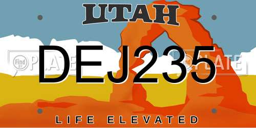 DEJ235 Utah License Plate