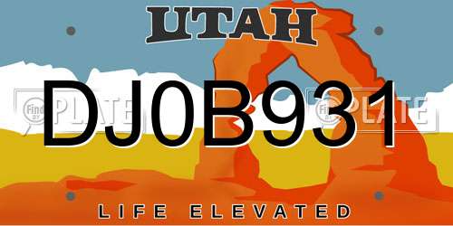 DJ0B931 Utah License Plate