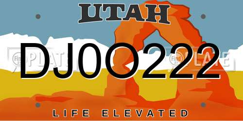 DJ0O222 Utah License Plate