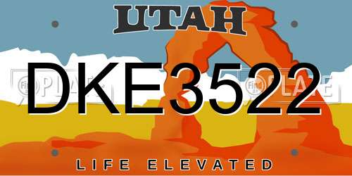 DKE3522 Utah License Plate