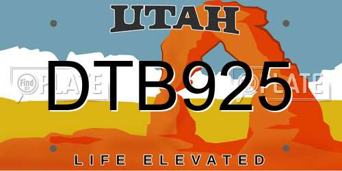DTB925 Utah License Plate