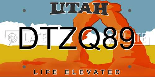 DTZQ89 Utah License Plate
