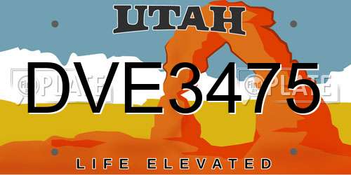 DVE3475 Utah License Plate