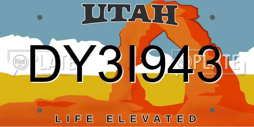 DY3I943 Utah License Plate