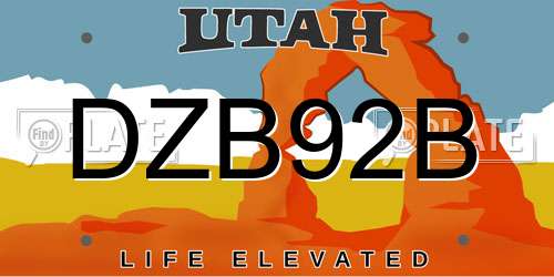 DZB92B Utah License Plate