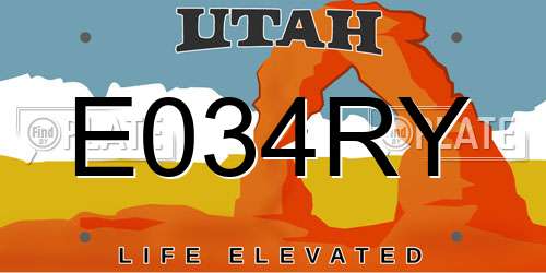 E034RY Utah License Plate
