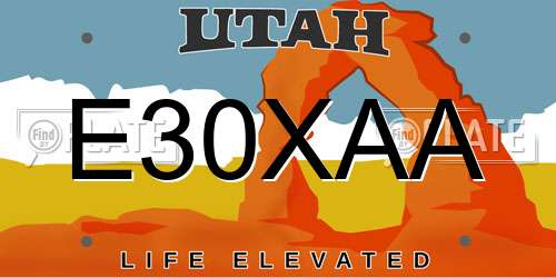 E30XAA Utah License Plate