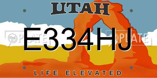 E334HJ Utah License Plate