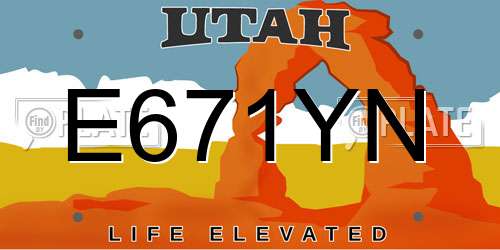 E671YN Utah License Plate