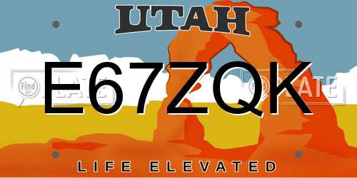 E67ZQK Utah License Plate