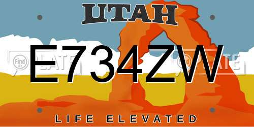 E734ZW Utah License Plate