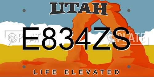 E834ZS Utah License Plate