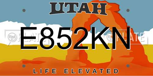 E852KN Utah License Plate