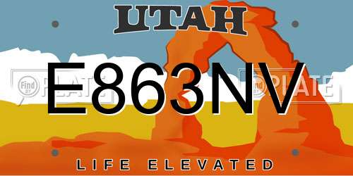E863NV Utah License Plate
