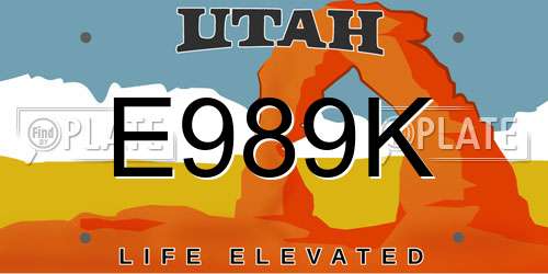 E989K Utah License Plate