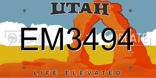 EM3494 Utah License Plate