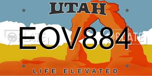 EOV884 Utah License Plate