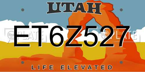 ET6Z527 Utah License Plate