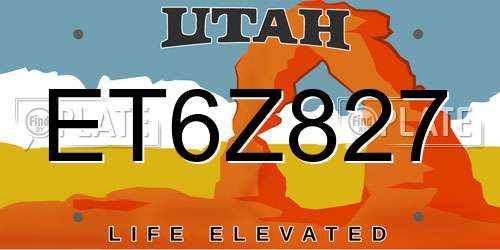 ET6Z827 Utah License Plate