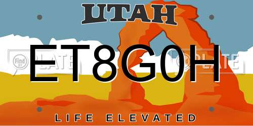 ET8G0H Utah License Plate