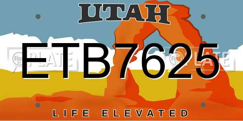 ETB7625 Utah License Plate