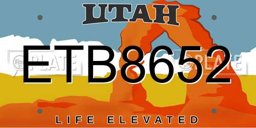 ETB8652 Utah License Plate