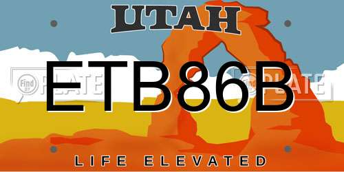 ETB86B Utah License Plate