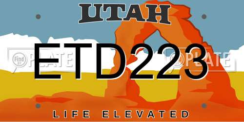 ETD223 Utah License Plate