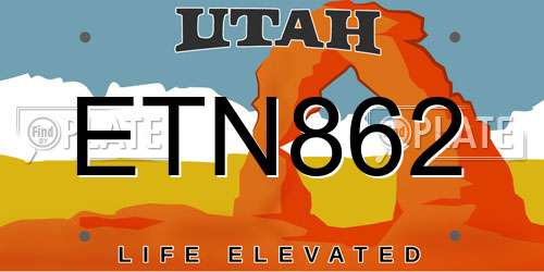 ETN862 Utah License Plate