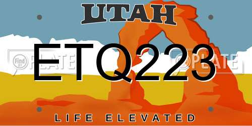 ETQ223 Utah License Plate