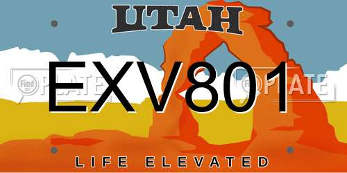 EXV801 Utah License Plate