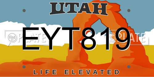 EYT819 Utah License Plate