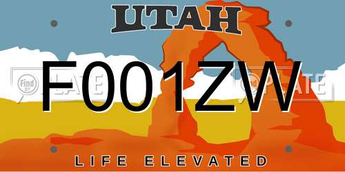 F001ZW Utah License Plate