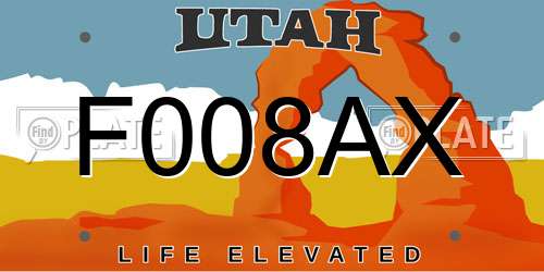 F008AX Utah License Plate