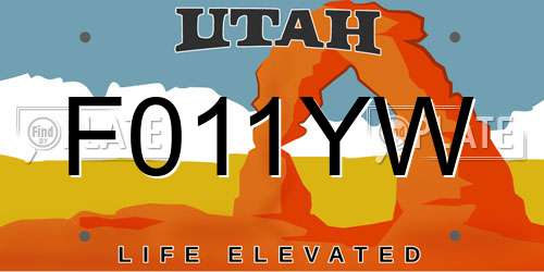 F011YW Utah License Plate