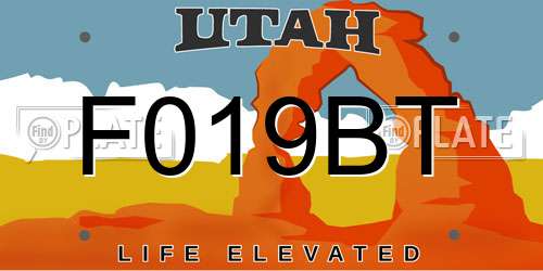 F019BT Utah License Plate