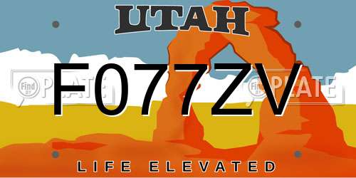 F077ZV Utah License Plate