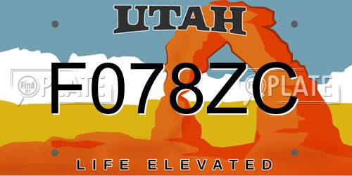 F078ZC Utah License Plate