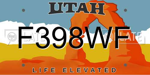 F398WF Utah License Plate