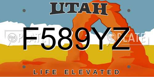 F589YZ Utah License Plate