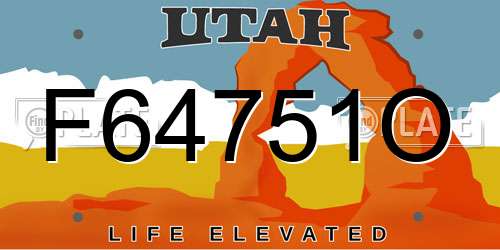 F64751O Utah License Plate