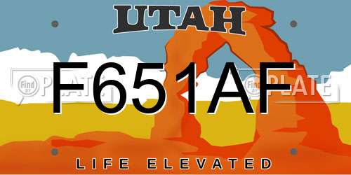 F651AF Utah License Plate