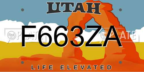 F663ZA Utah License Plate
