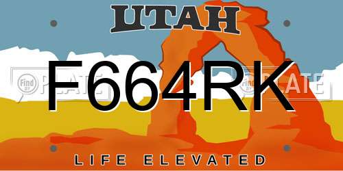 F664RK Utah License Plate