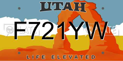 F721YW Utah License Plate