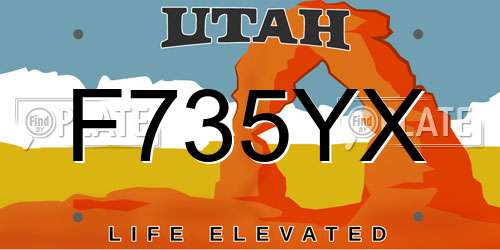 F735YX Utah License Plate