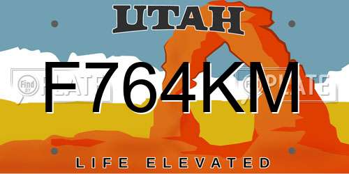 F764KM Utah License Plate