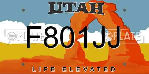 F801JJ Utah License Plate