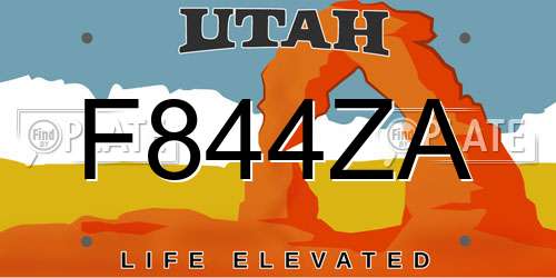 F844ZA Utah License Plate