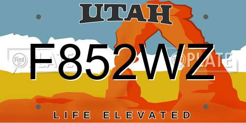 F852WZ Utah License Plate